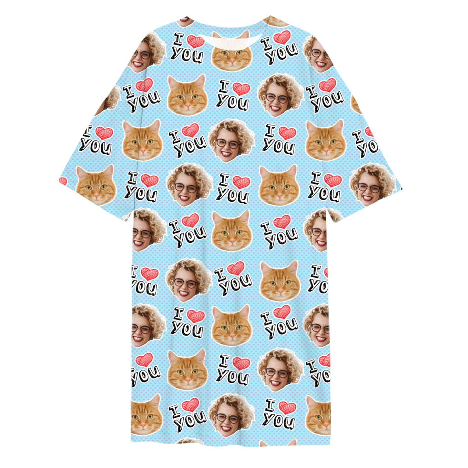 I Heart You Cat Faces Custom Sleep Tee