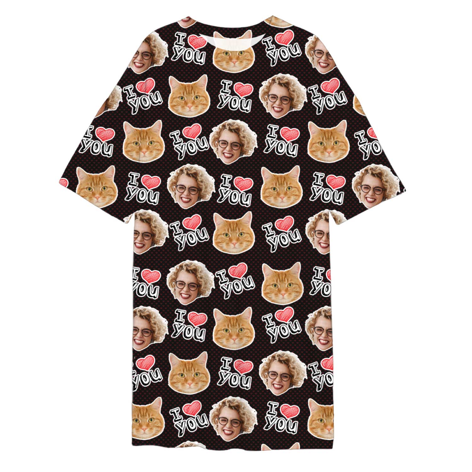 I Heart You Cat Faces Custom Sleep Tee