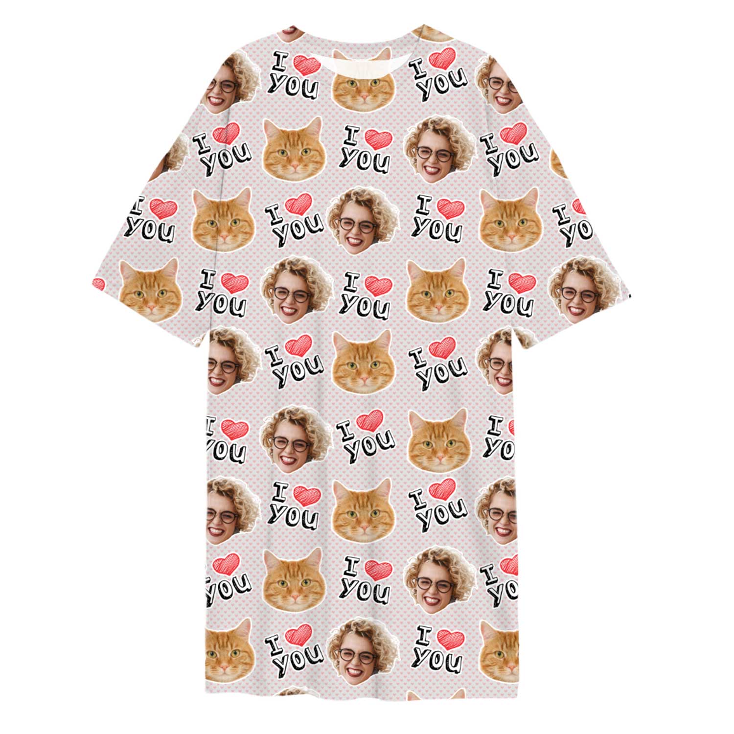 I Heart You Cat Faces Custom Sleep Tee