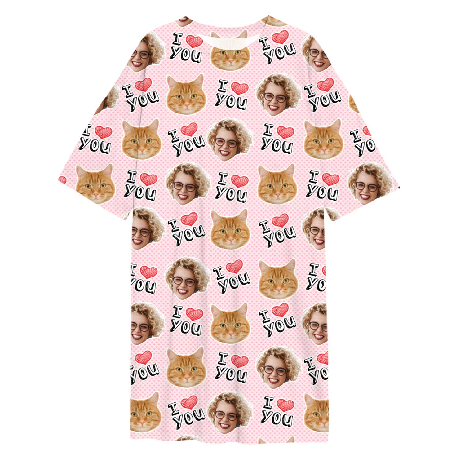 I Heart You Cat Faces Custom Sleep Tee