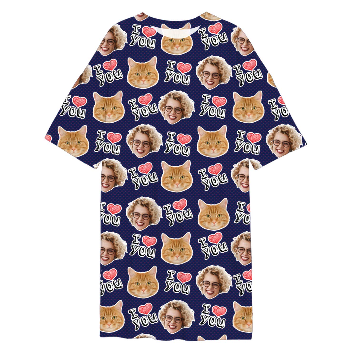 I Heart You Cat Faces Custom Sleep Tee