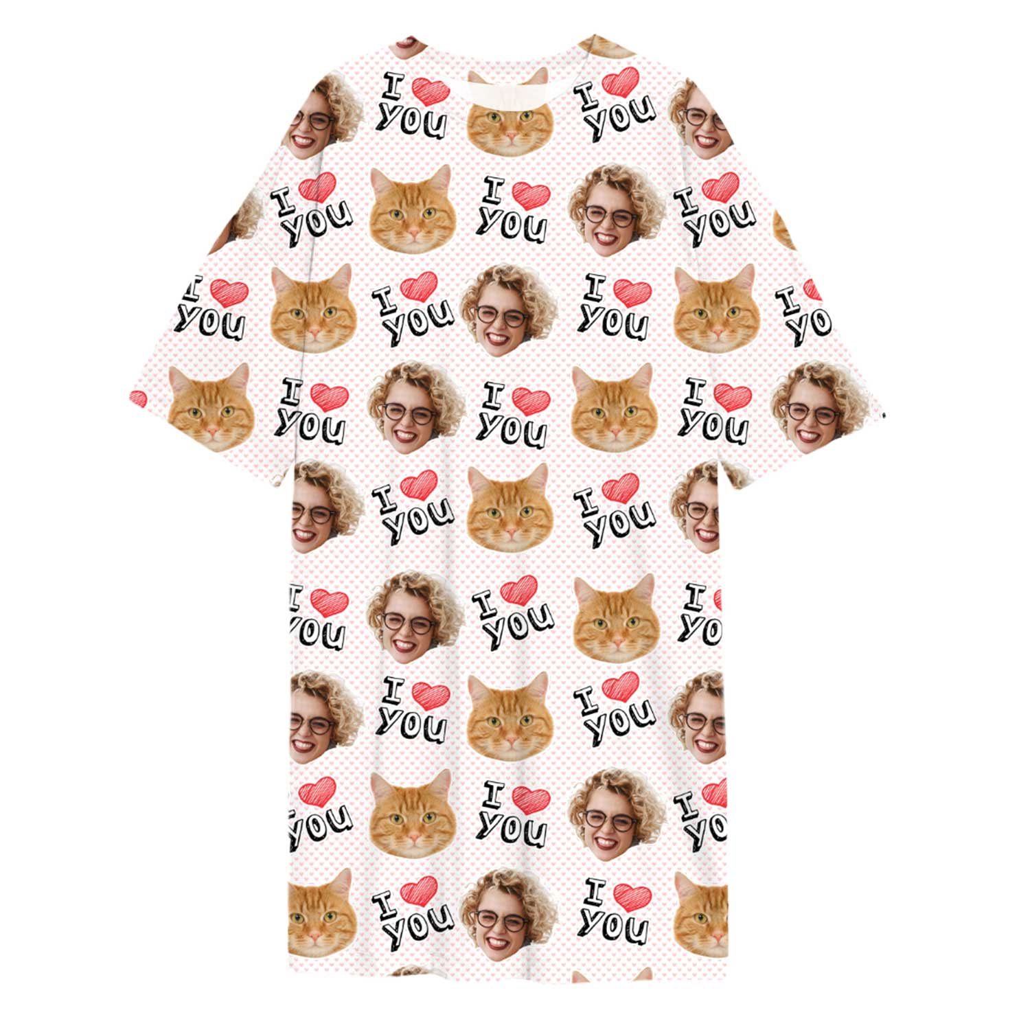 I Heart You Cat Faces Custom Sleep Tee