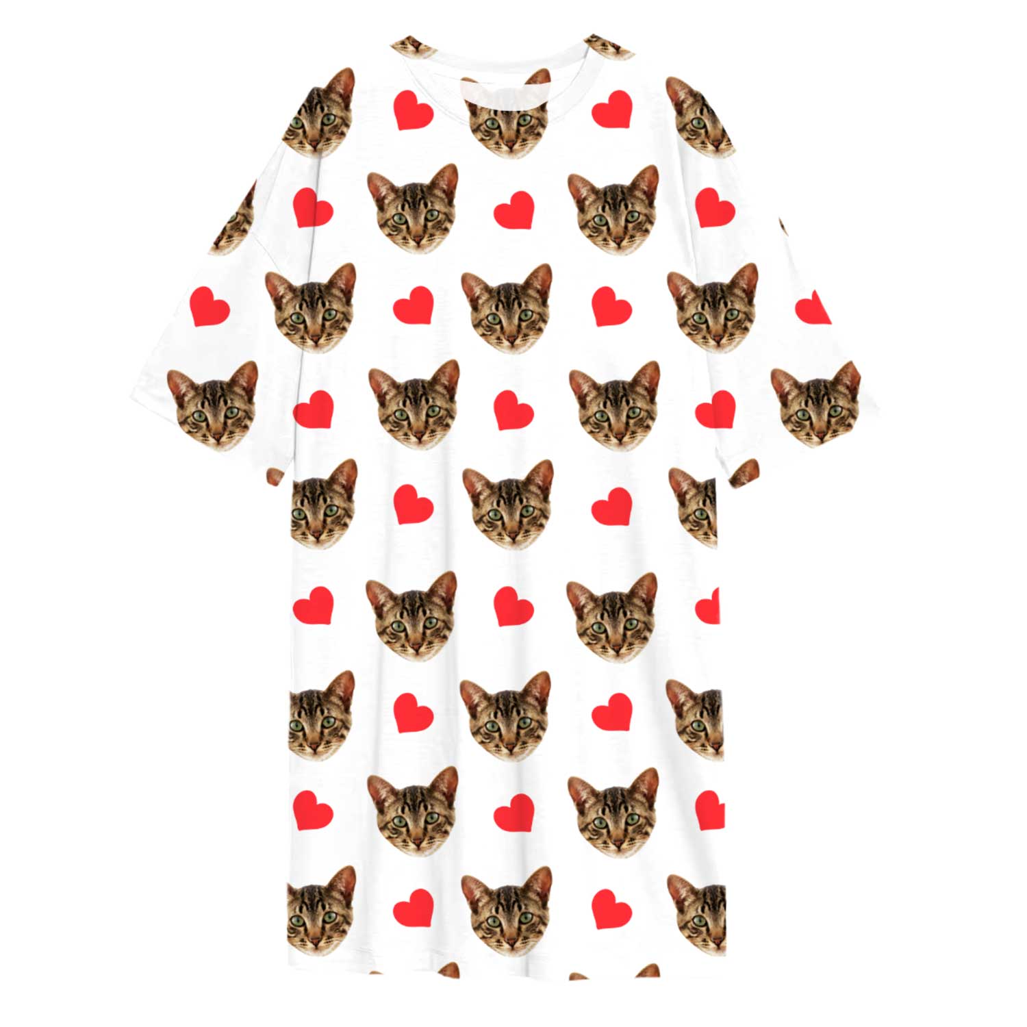 Red Hearts Cat Faces Custom Sleep Tee