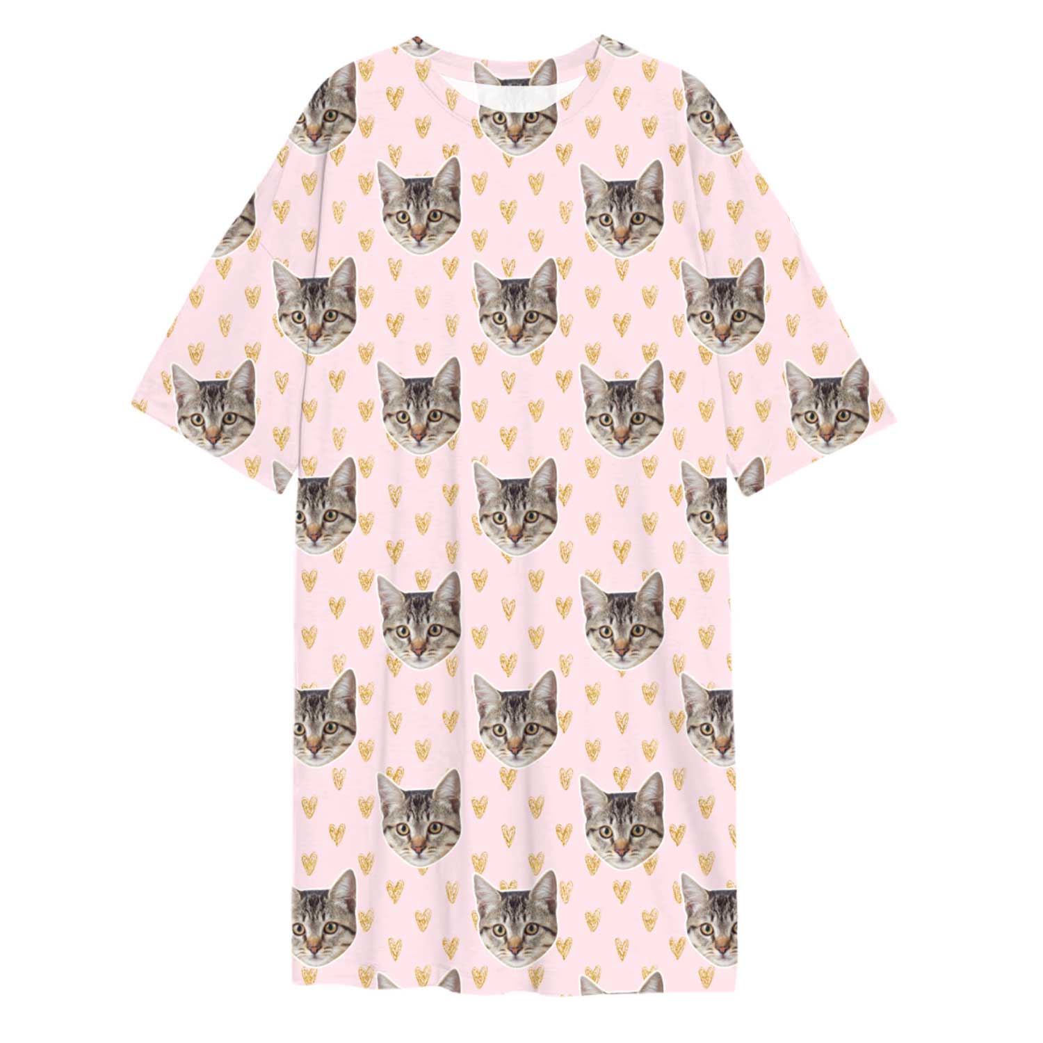 Gold Hearts Cat Faces Custom Sleep Tee
