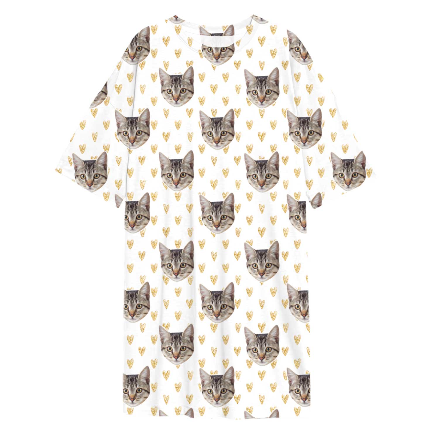 Gold Hearts Cat Faces Custom Sleep Tee