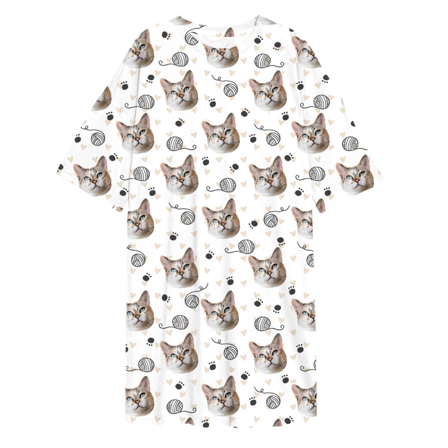 Doodle Wool & Hearts Cat Faces Custom Sleep Tee