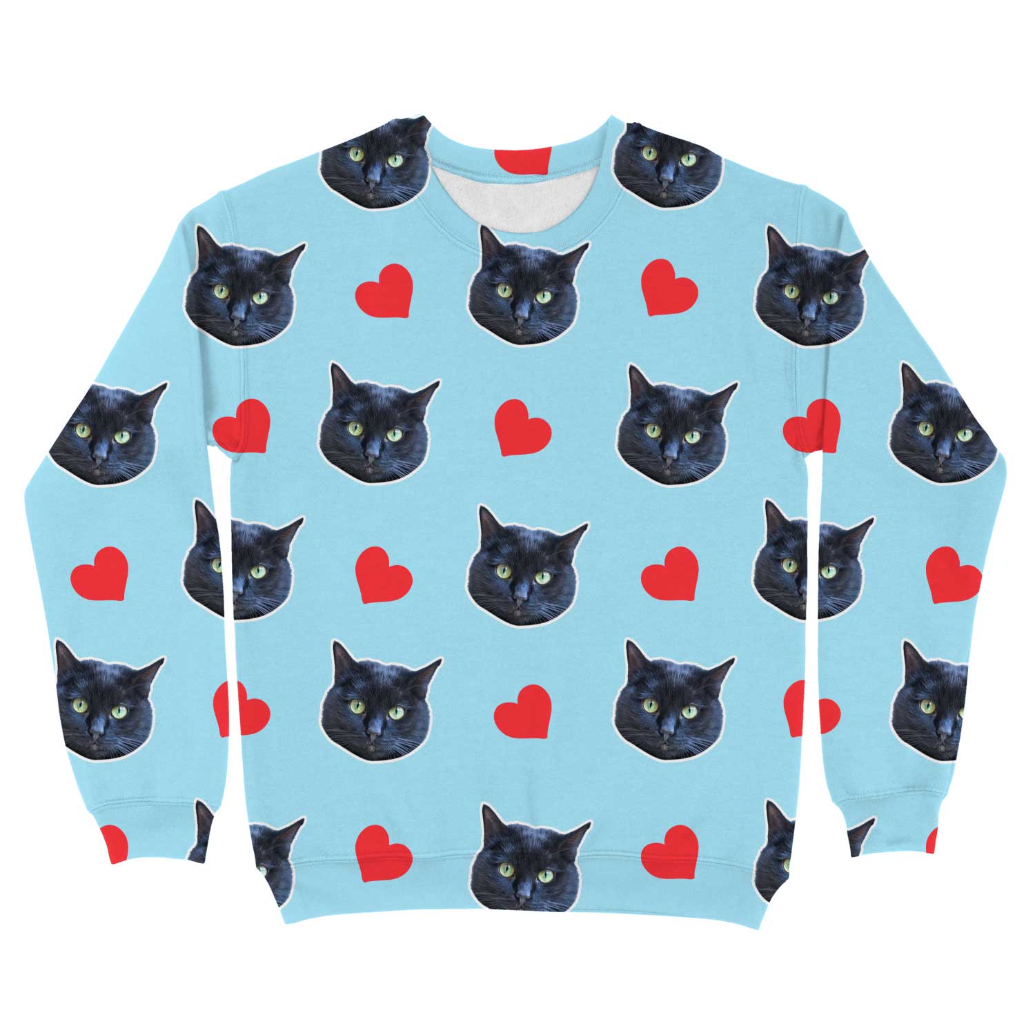 Red Hearts & Cat Faces Personalised Sweatshirt