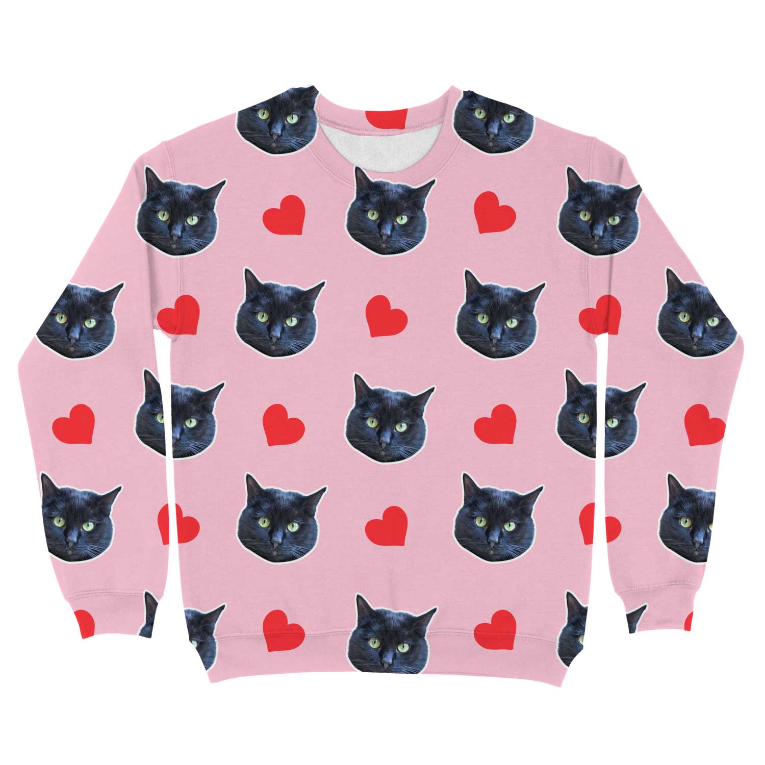 Red Hearts & Cat Faces Personalised Sweatshirt