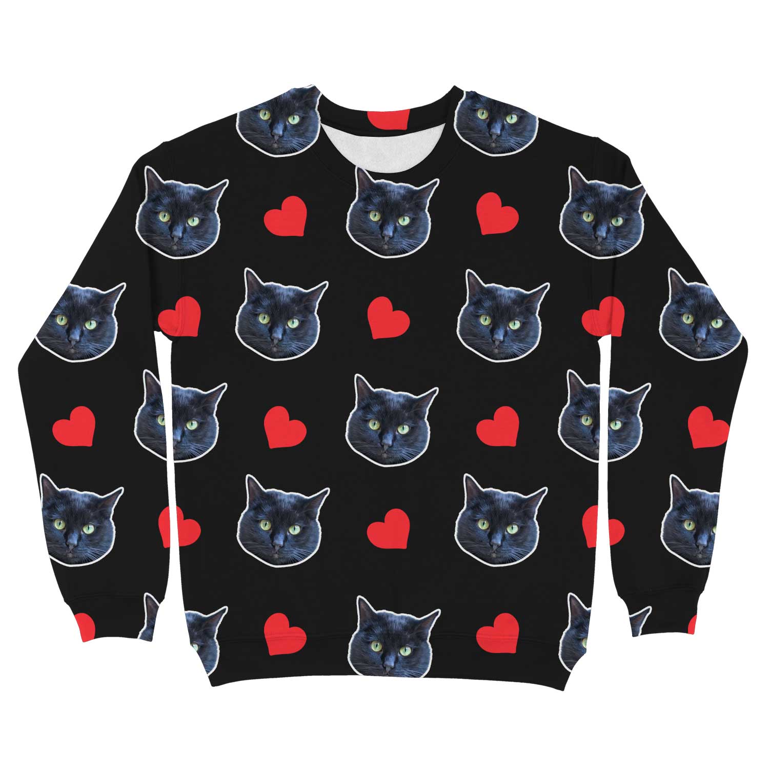 Red Hearts & Cat Faces Personalised Sweatshirt