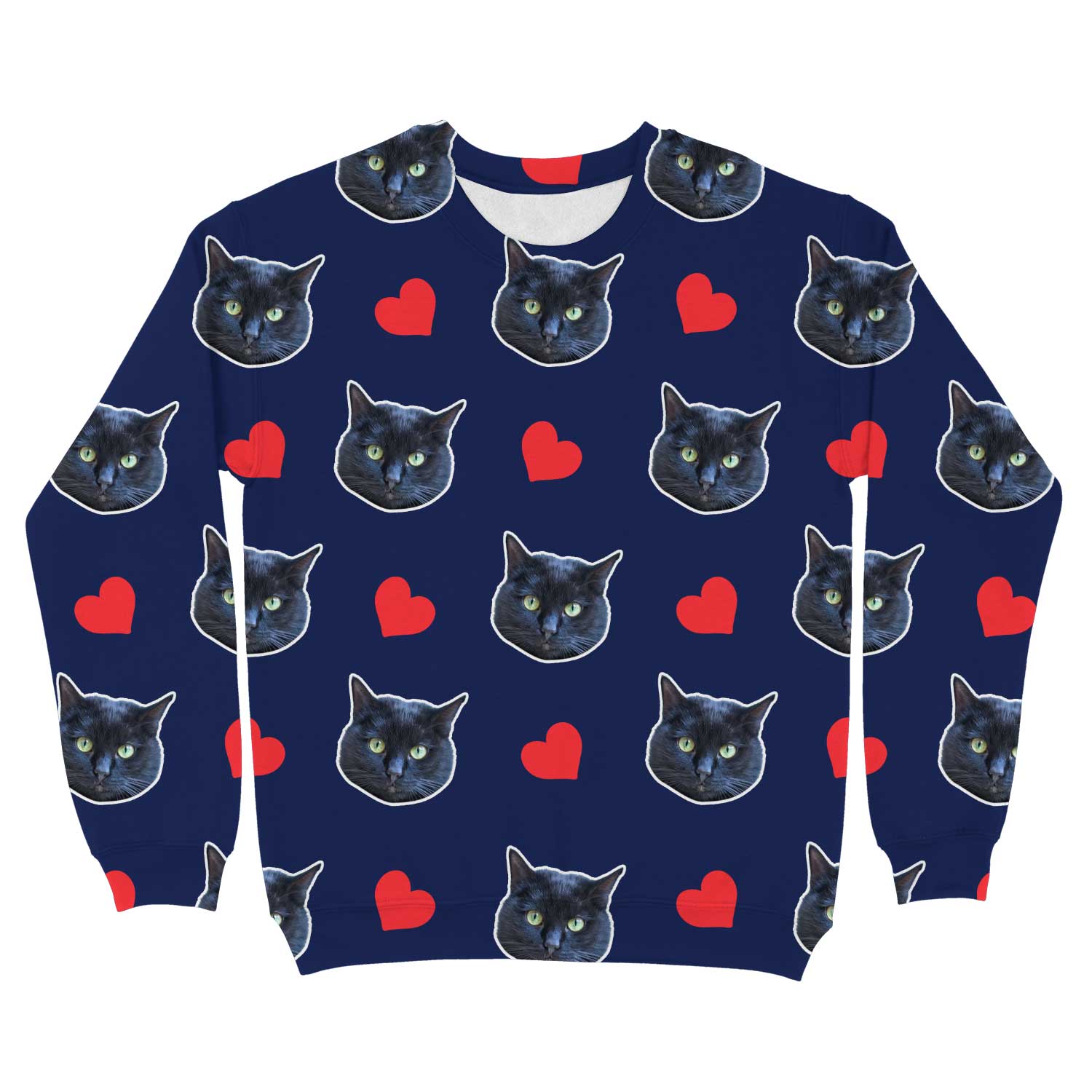 Red Hearts & Cat Faces Personalised Sweatshirt
