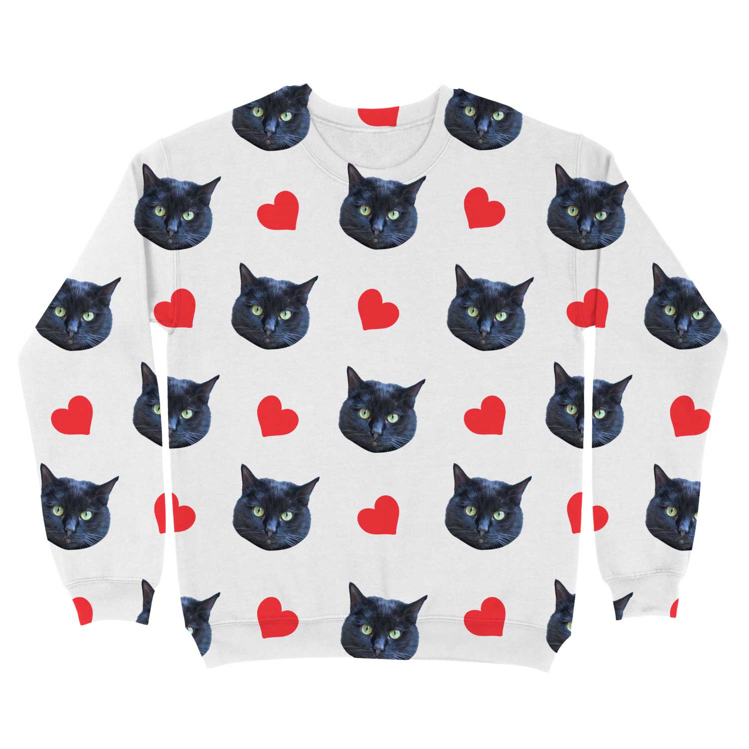 Red Hearts & Cat Faces Personalised Sweatshirt