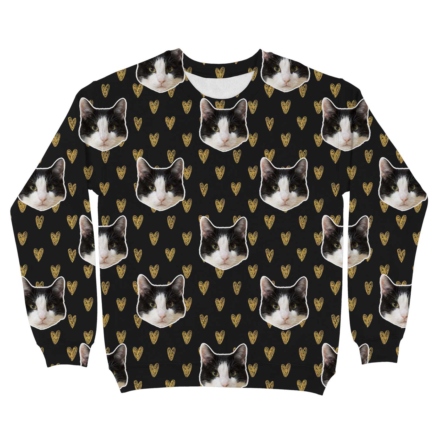 Gold Hearts & Cat Faces Personalised Sweatshirt
