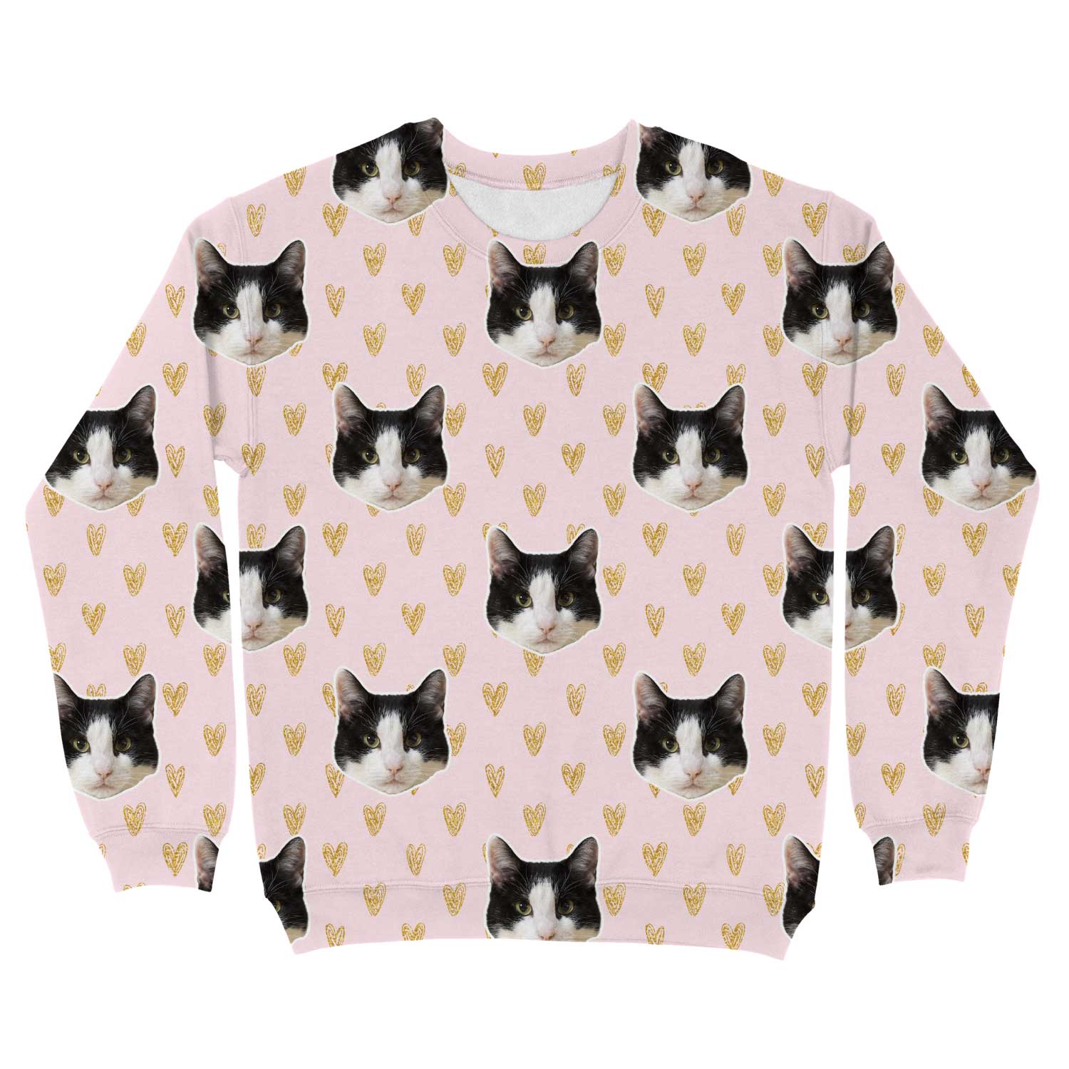 Gold Hearts & Cat Faces Personalised Sweatshirt