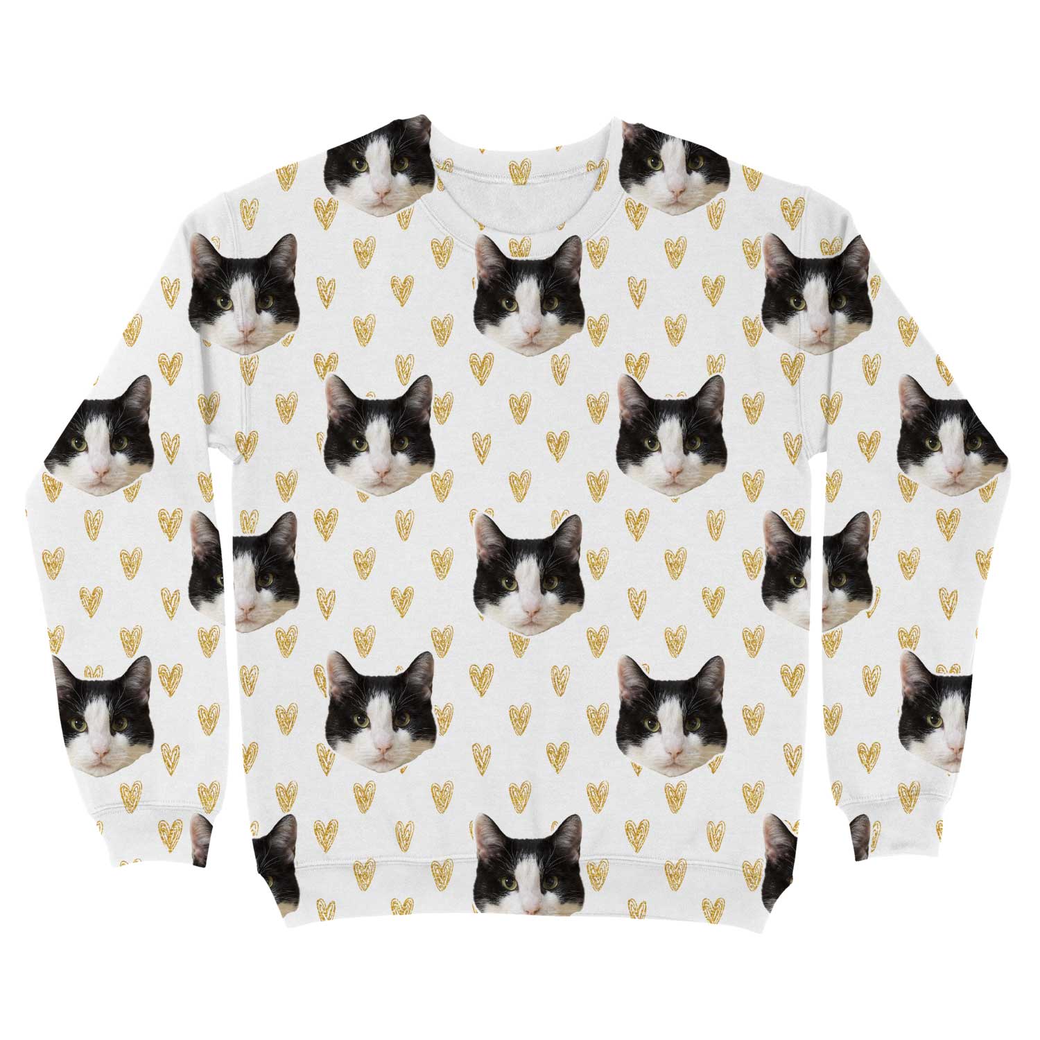 Gold Hearts & Cat Faces Personalised Sweatshirt
