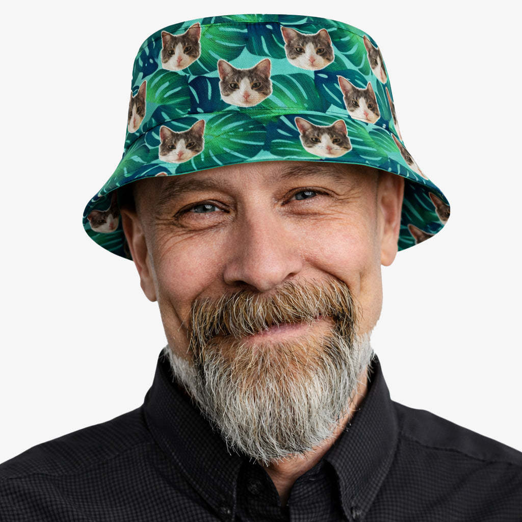 Tropical Leaves Cat Faces Custom Bucket Hat