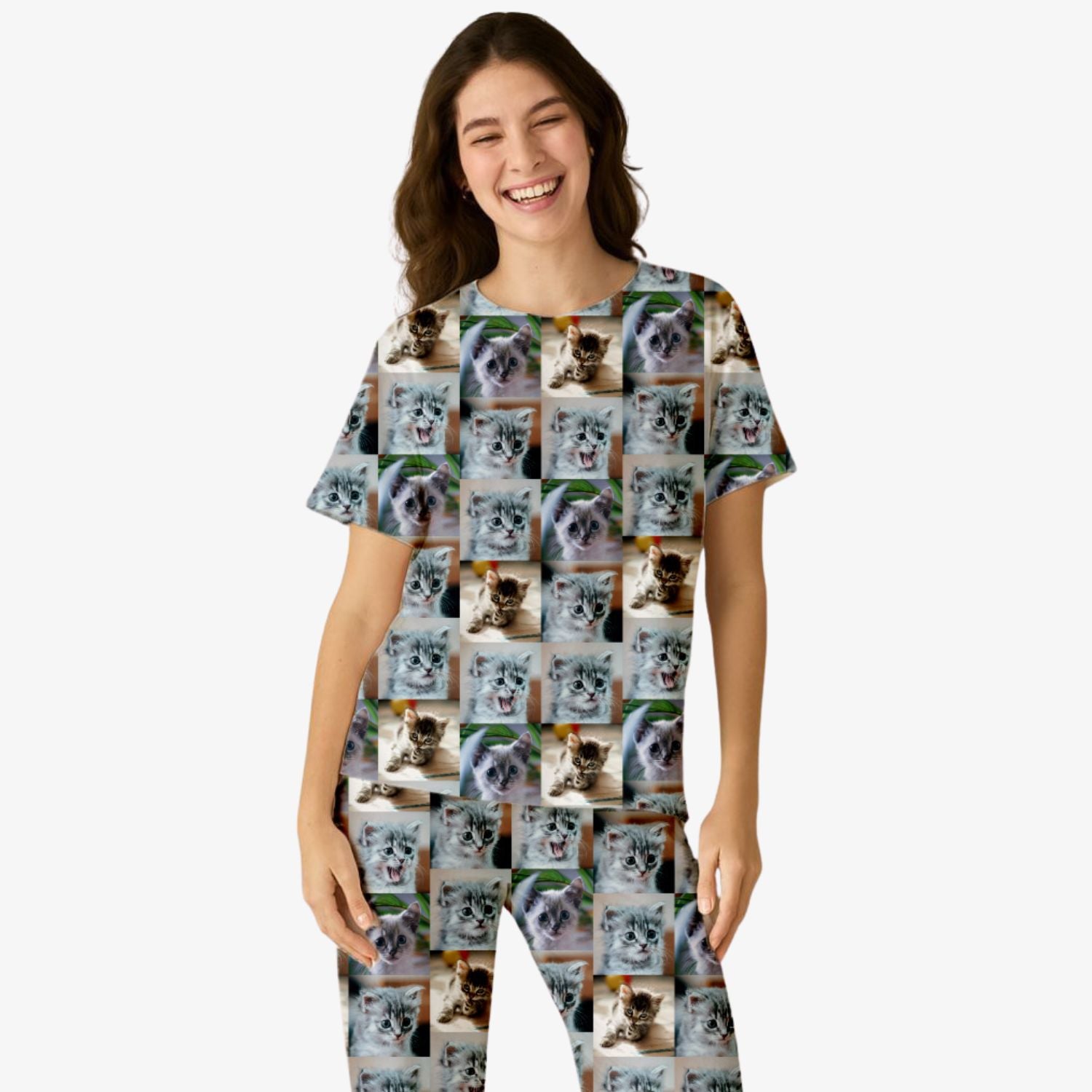 Women's Cat Photo Collage Pyjamas - Trouser Set