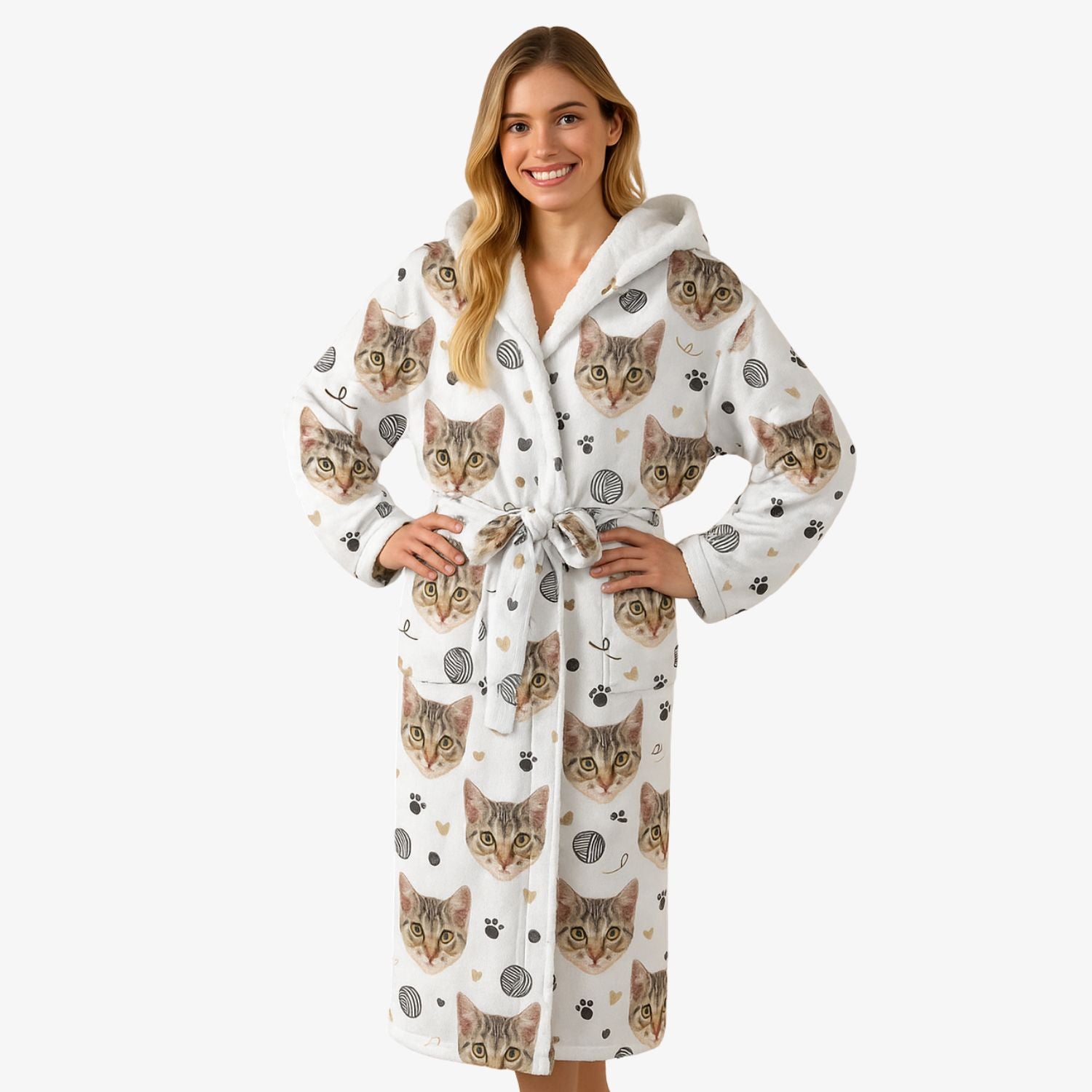 knee length dresses for ladies Doodle Wool & Cat Paws Personalised Dressing Gown