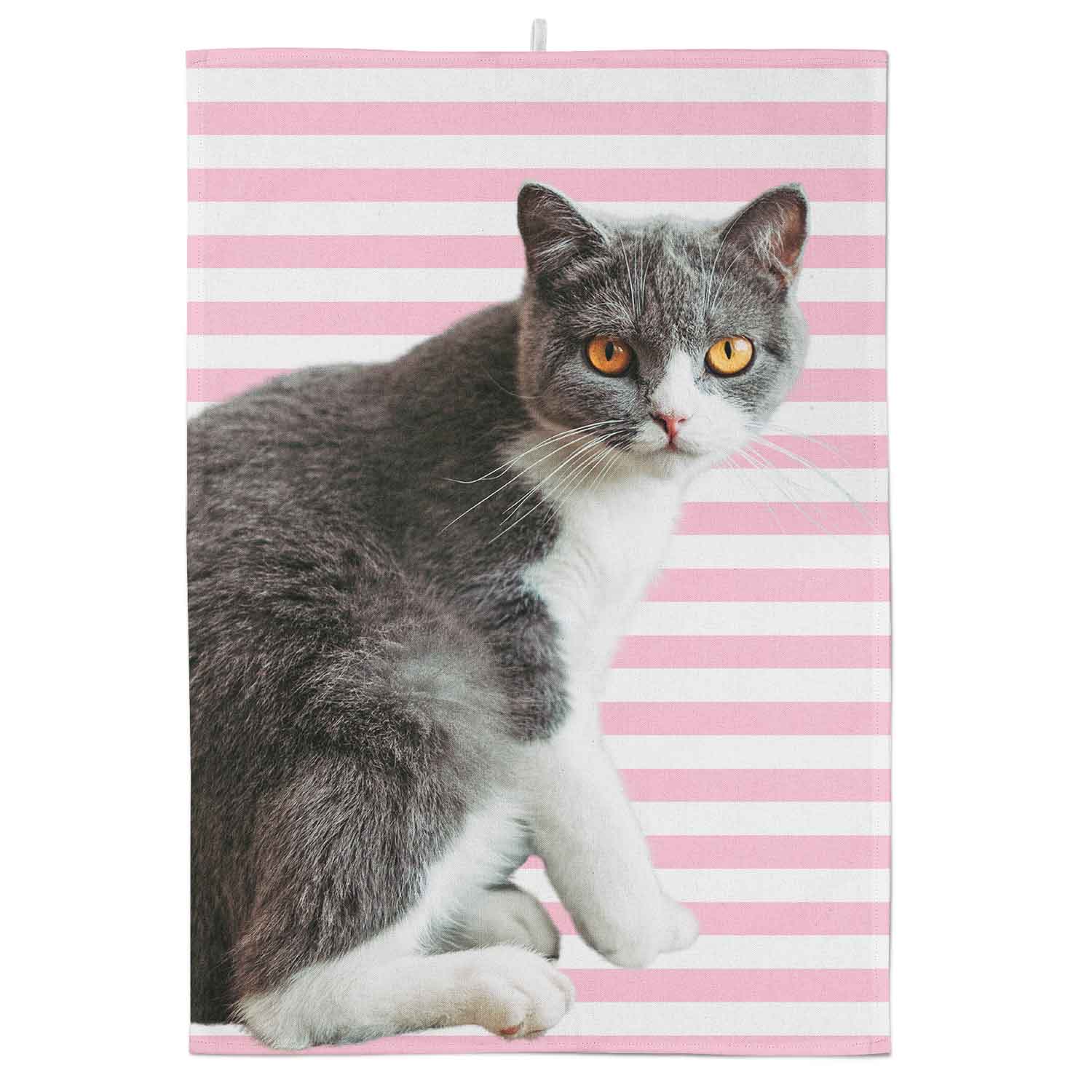 Your Cat Stripe Pattern Personalised Tea Towel