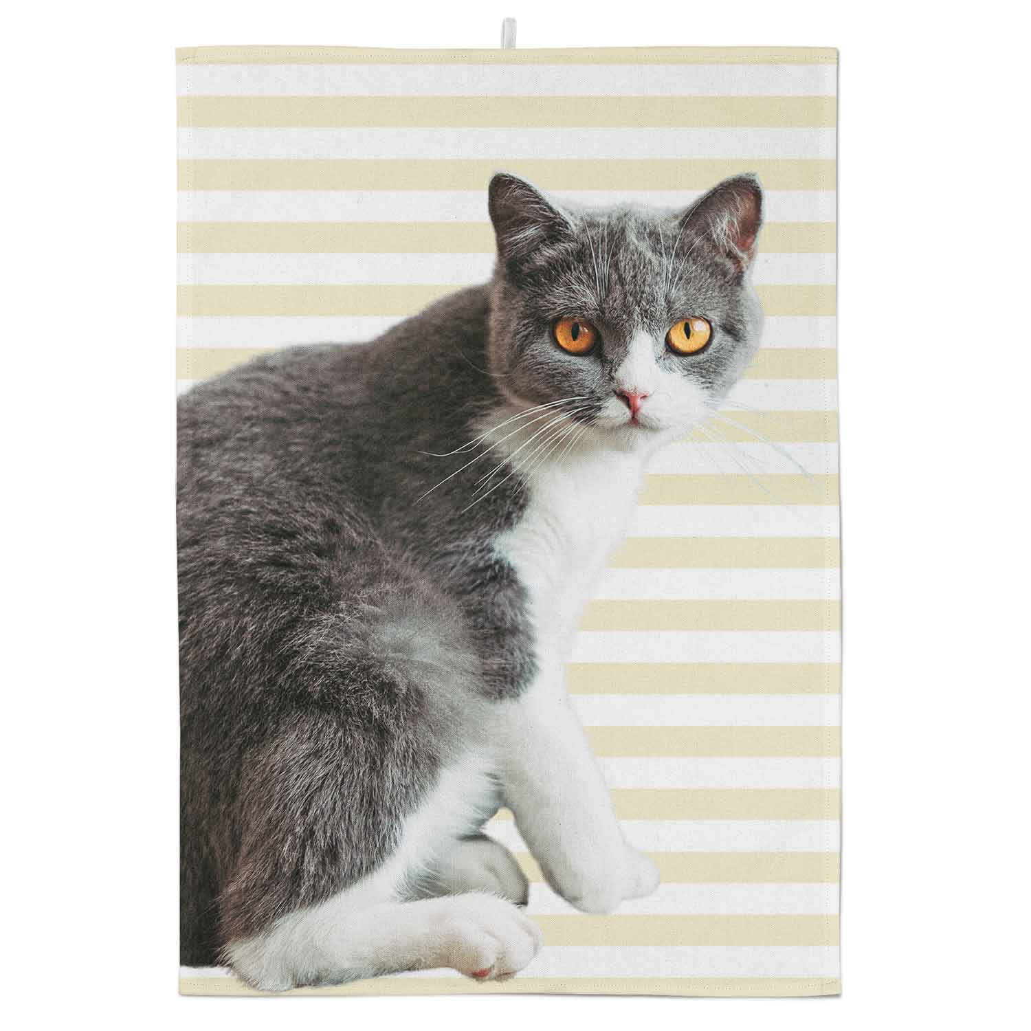 Your Cat Stripe Pattern Personalised Tea Towel