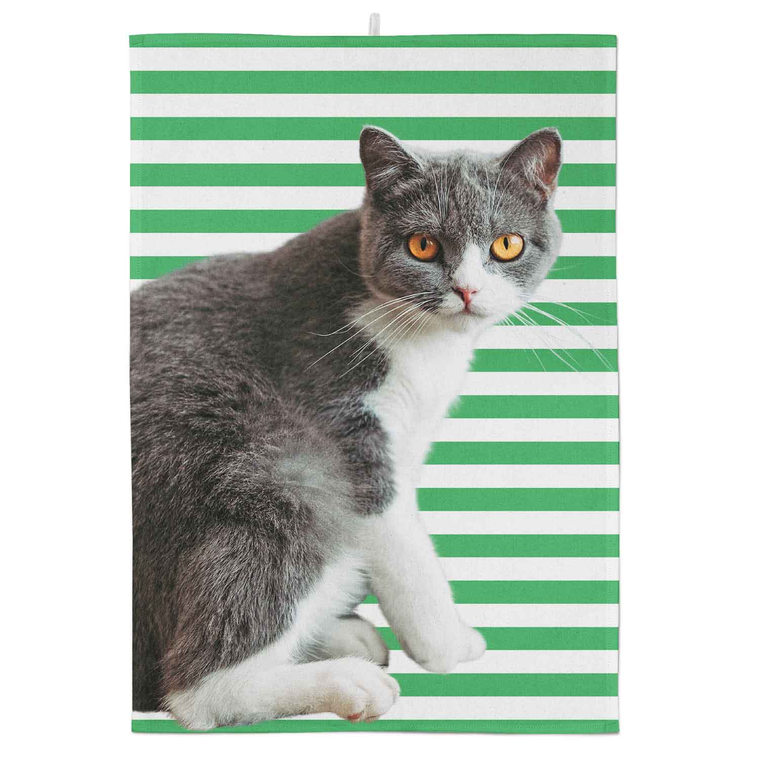 Your Cat Stripe Pattern Personalised Tea Towel