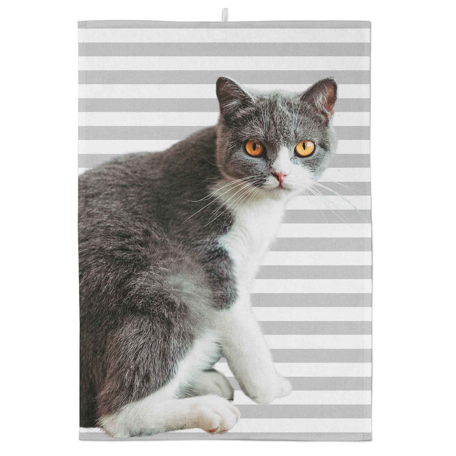 Your Cat Stripe Pattern Personalised Tea Towel