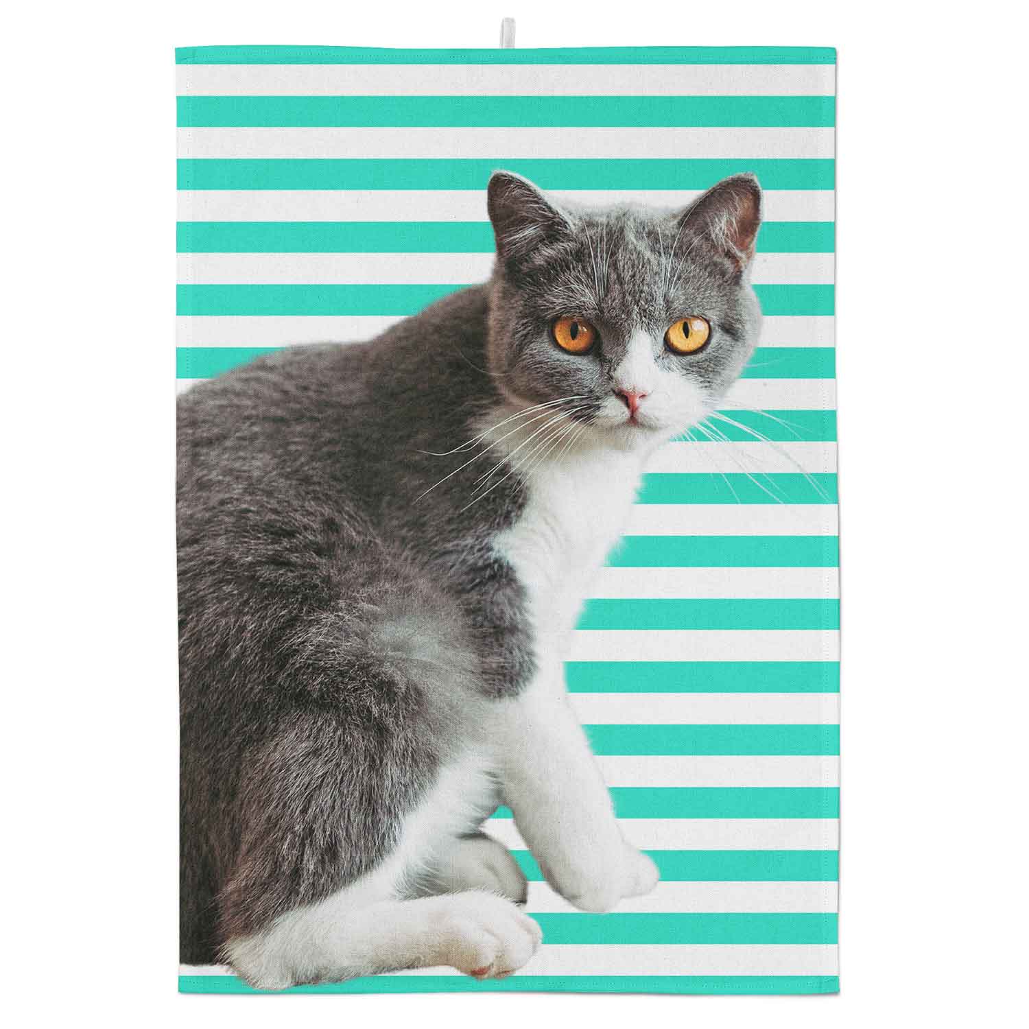 Your Cat Stripe Pattern Personalised Tea Towel