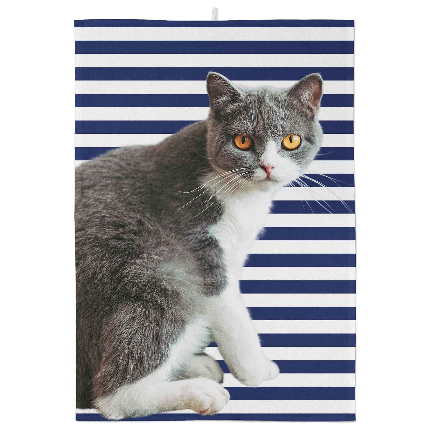Your Cat Stripe Pattern Personalised Tea Towel