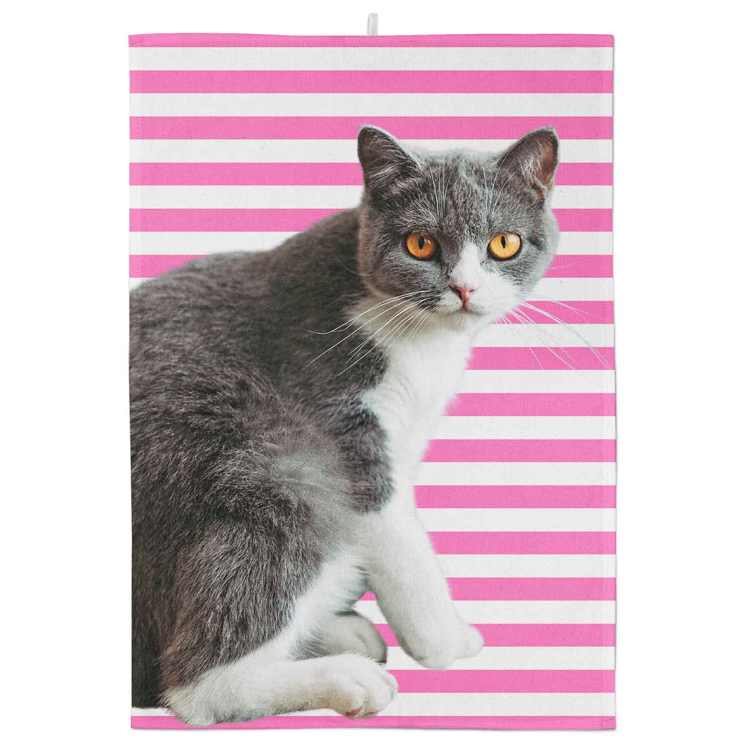 Your Cat Stripe Pattern Personalised Tea Towel