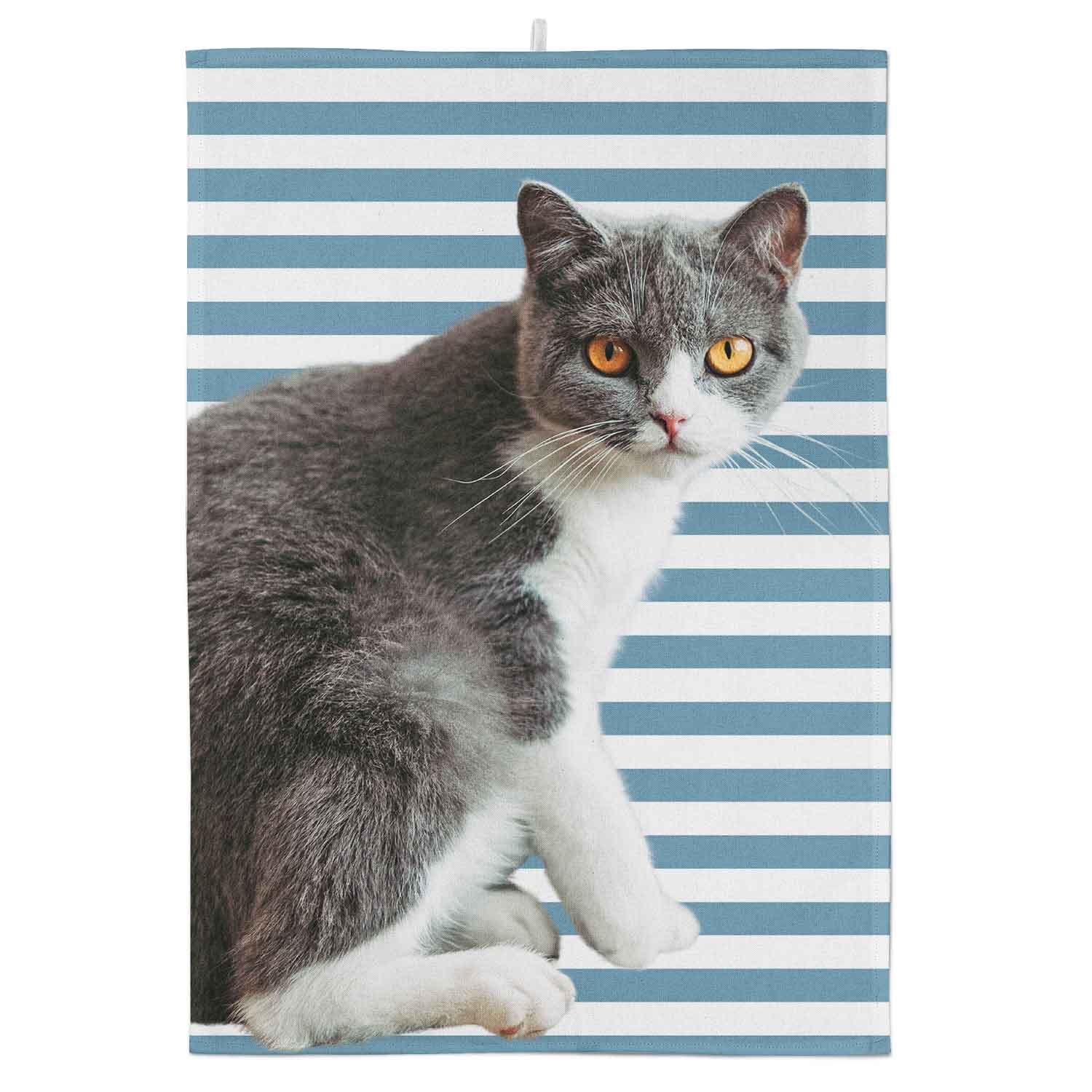 Your Cat Stripe Pattern Personalised Tea Towel