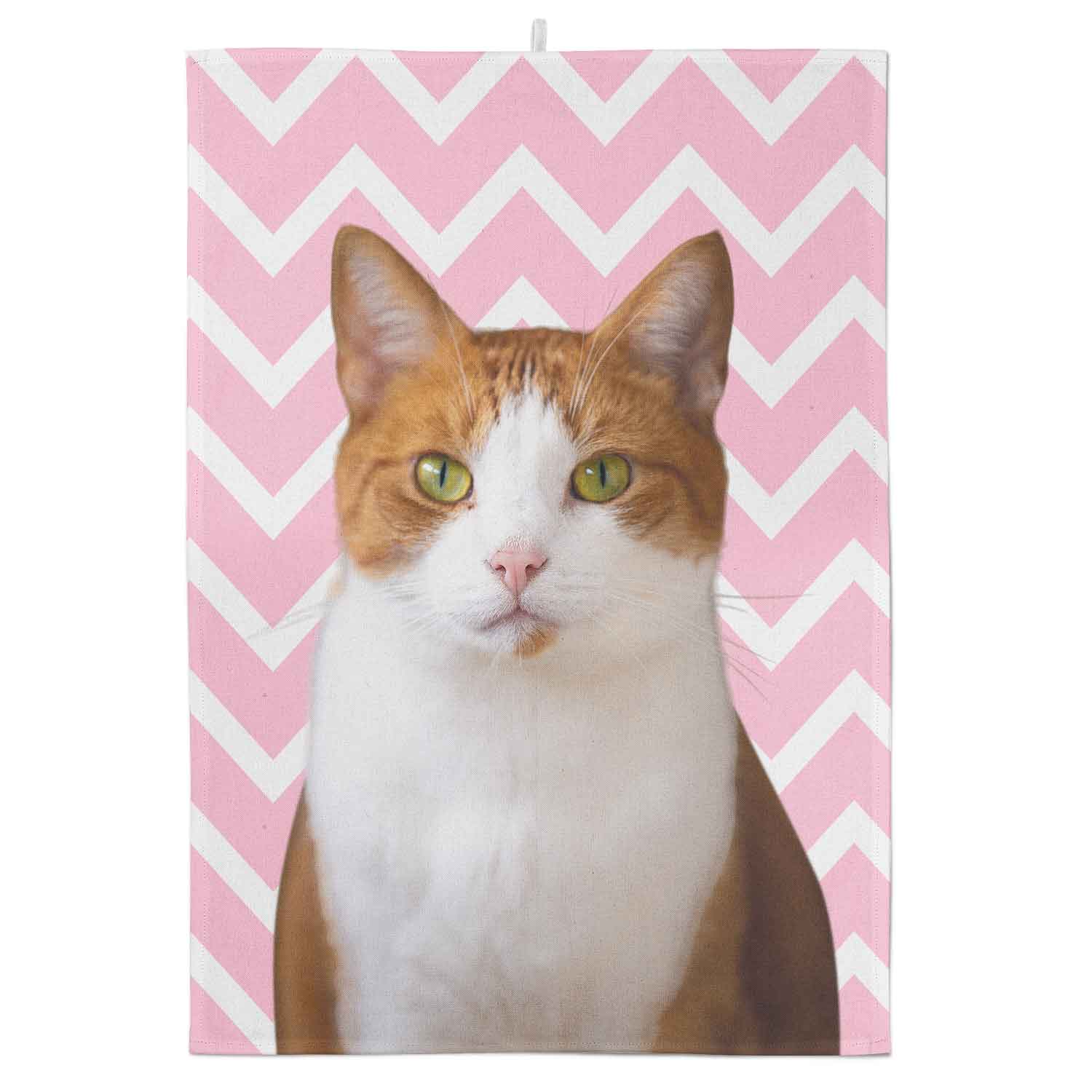 Your Cat Zig Zag Pattern Personalised Tea Towel