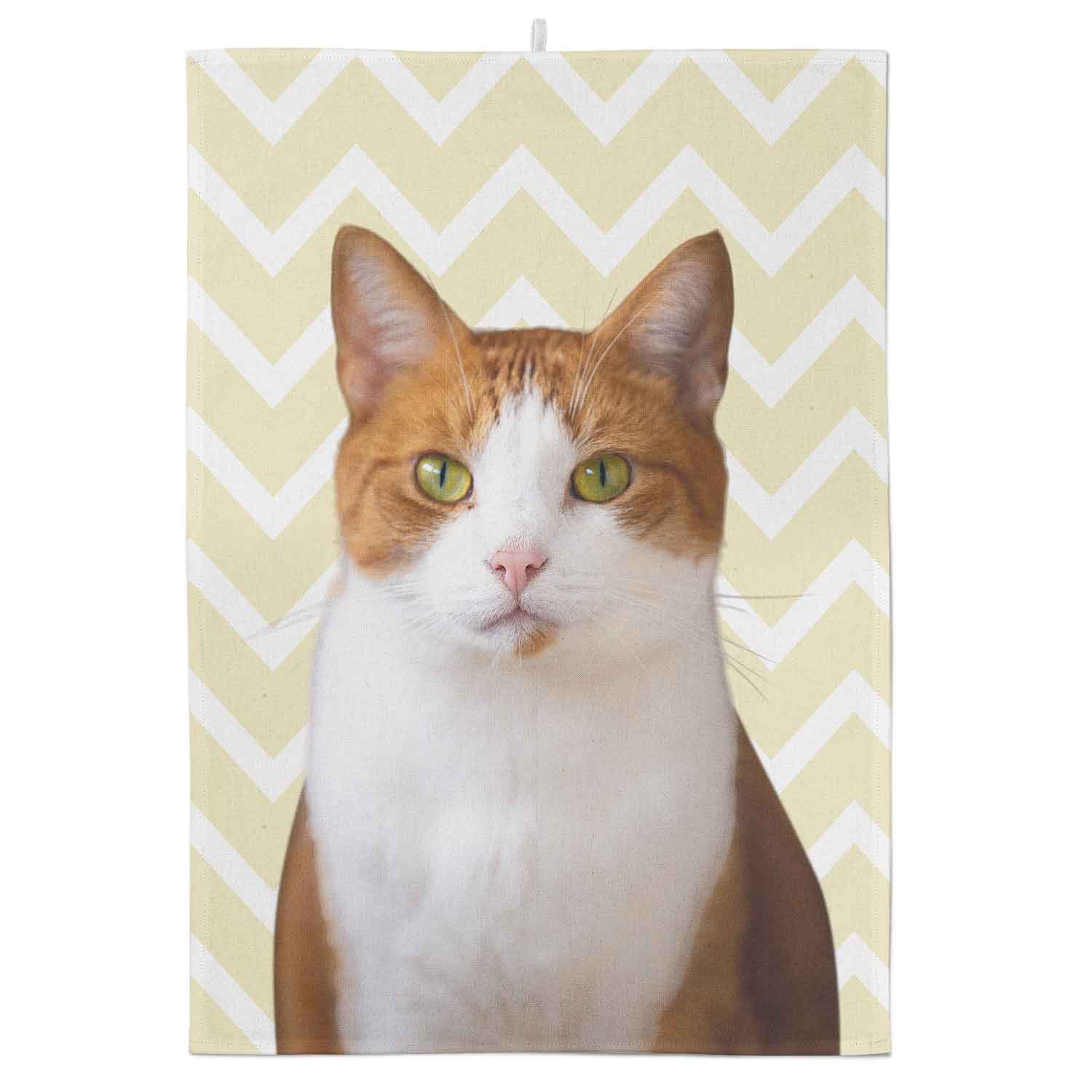 Your Cat Zig Zag Pattern Personalised Tea Towel