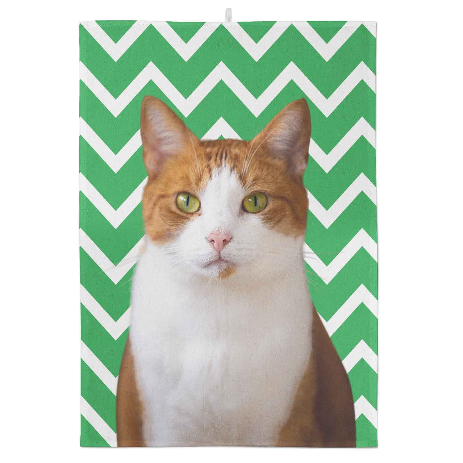 Your Cat Zig Zag Pattern Personalised Tea Towel