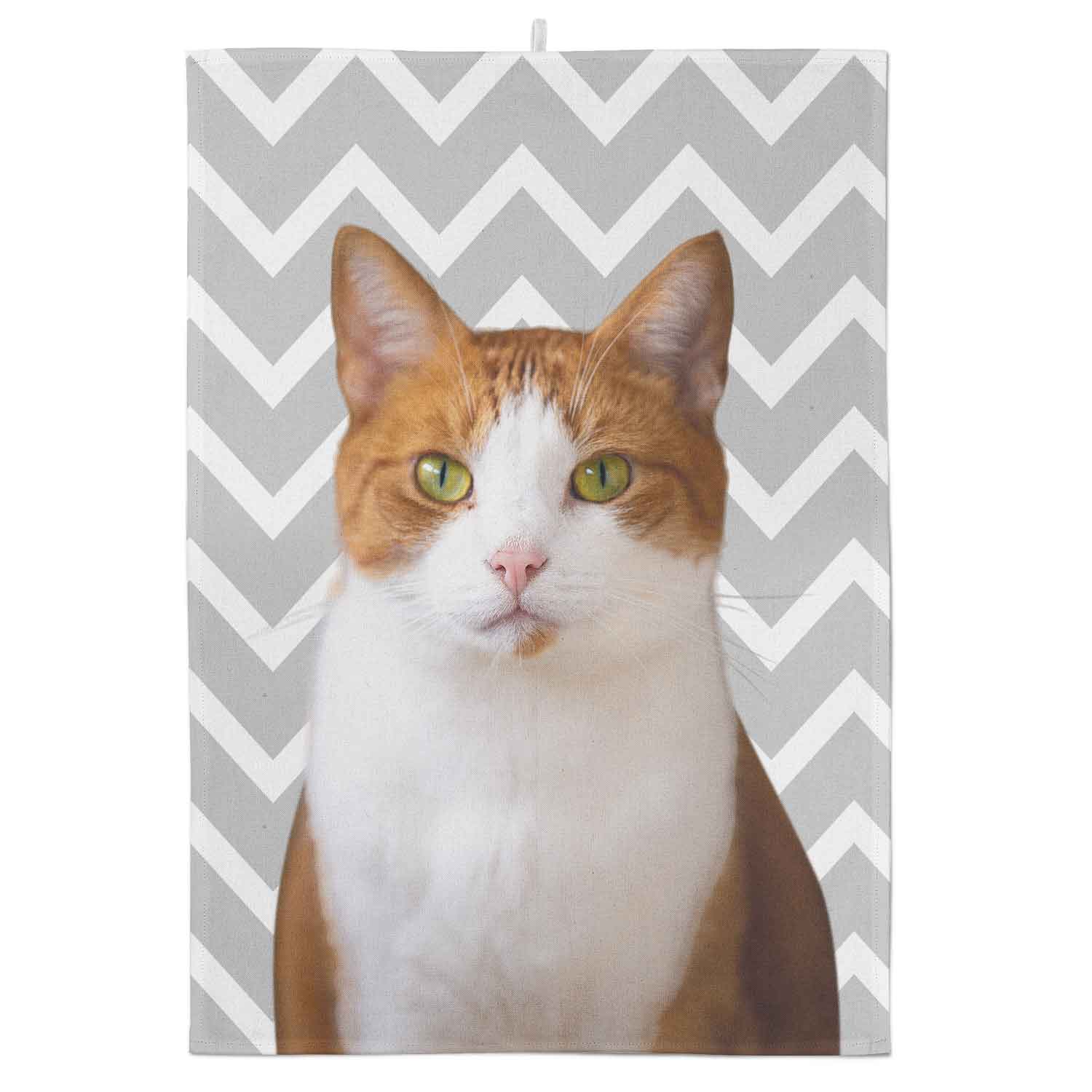 Your Cat Zig Zag Pattern Personalised Tea Towel