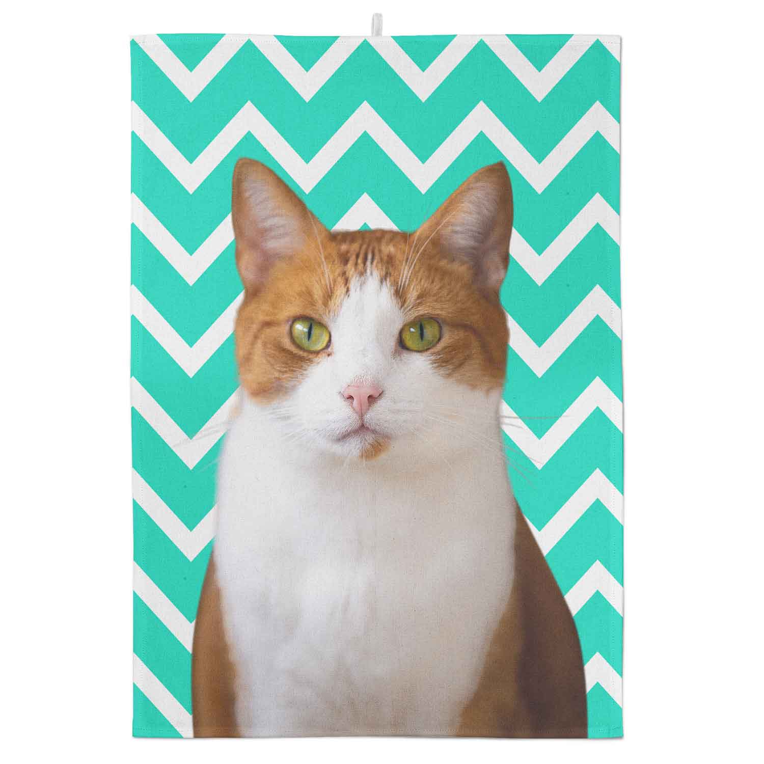 Your Cat Zig Zag Pattern Personalised Tea Towel