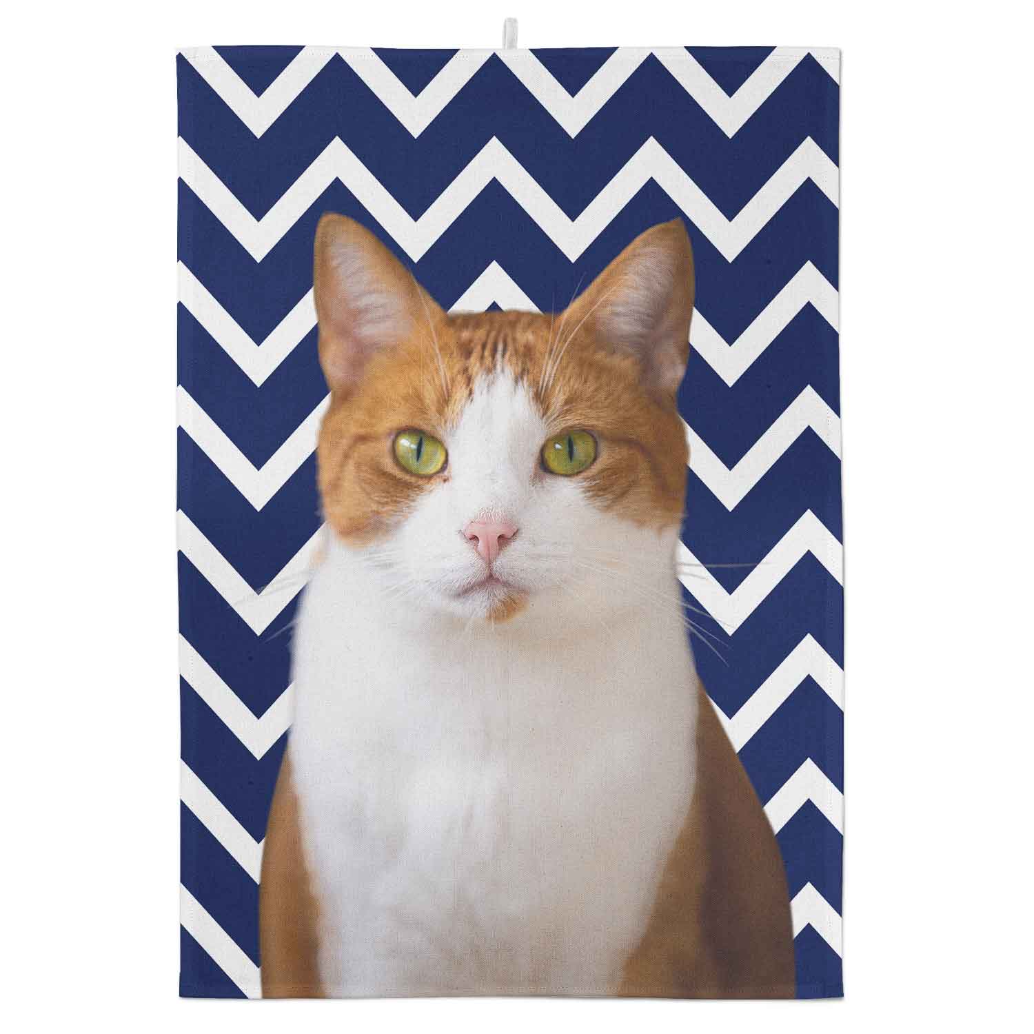 Your Cat Zig Zag Pattern Personalised Tea Towel