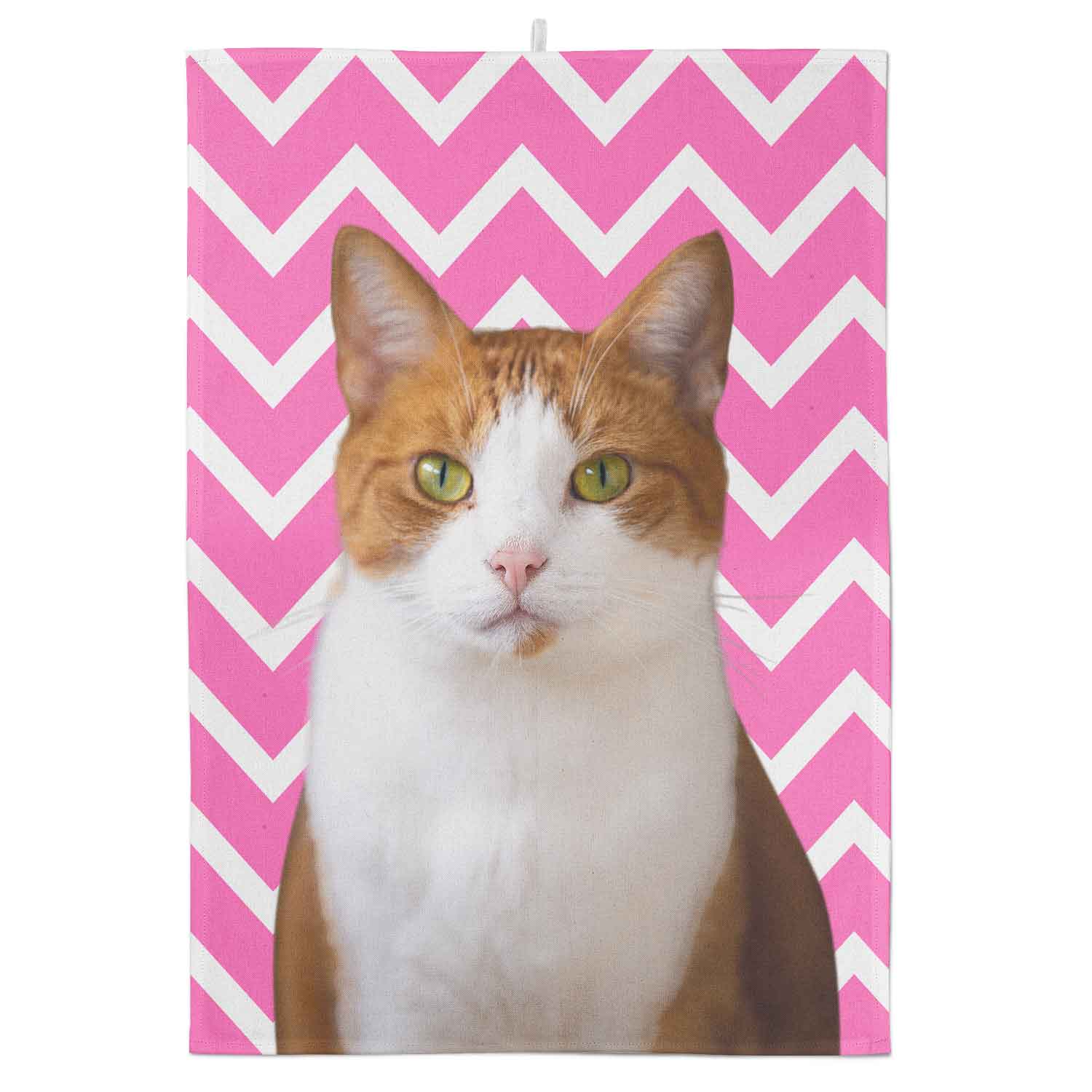 Your Cat Zig Zag Pattern Personalised Tea Towel