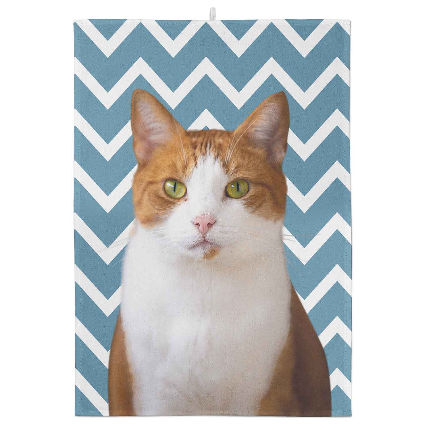 Your Cat Zig Zag Pattern Personalised Tea Towel