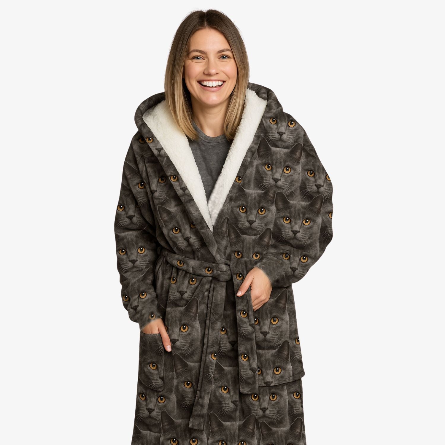 Cat Face Mash Personalised Dressing Gown