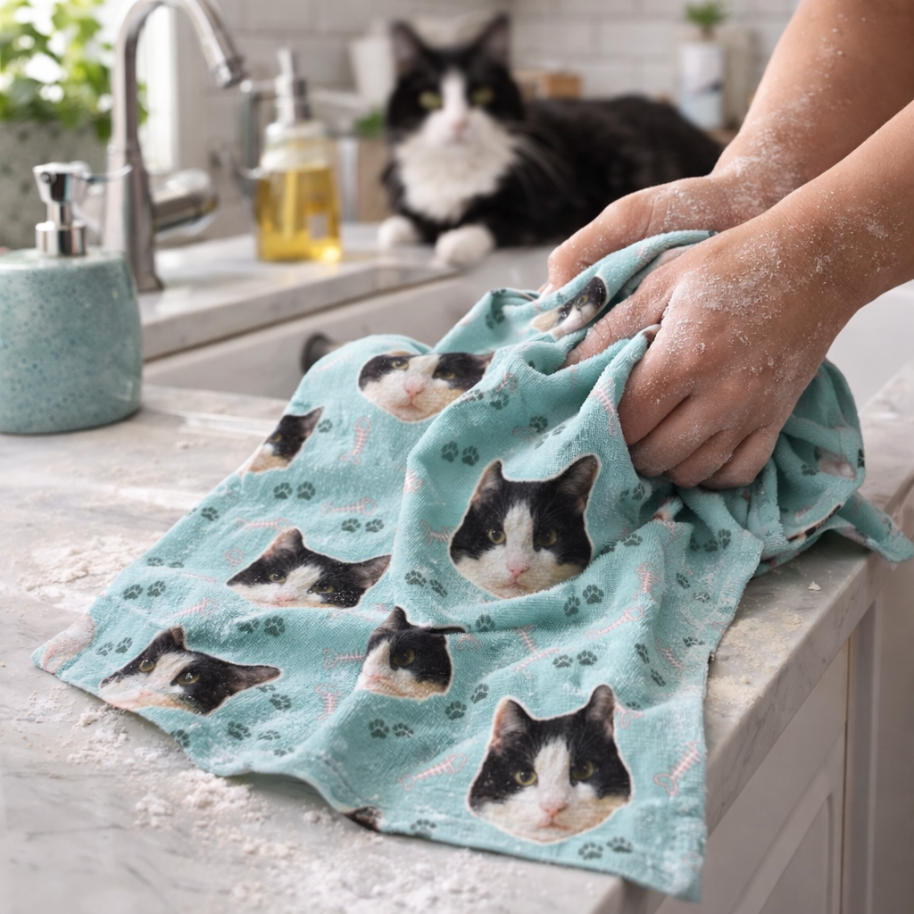 Your Cat Paw Prints Personalised Tea Towel