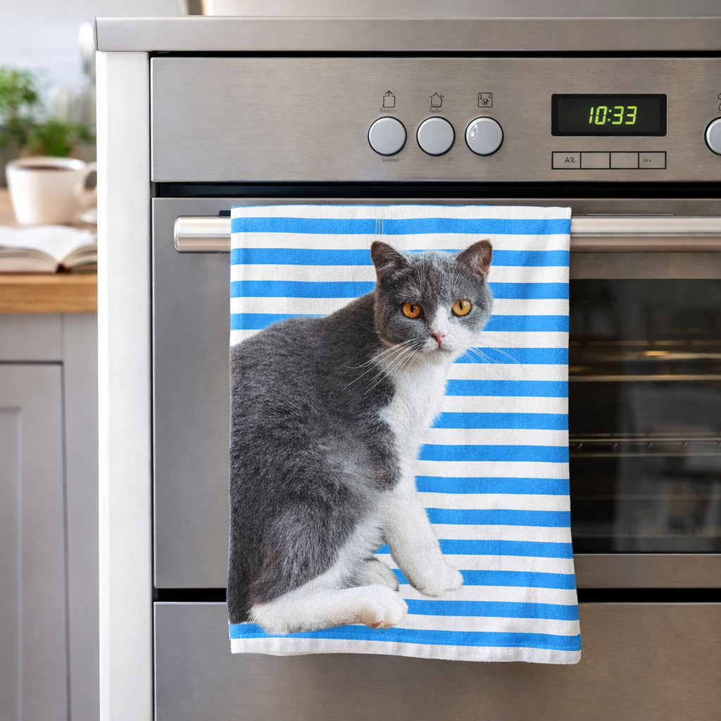Your Cat Stripe Pattern Personalised Tea Towel