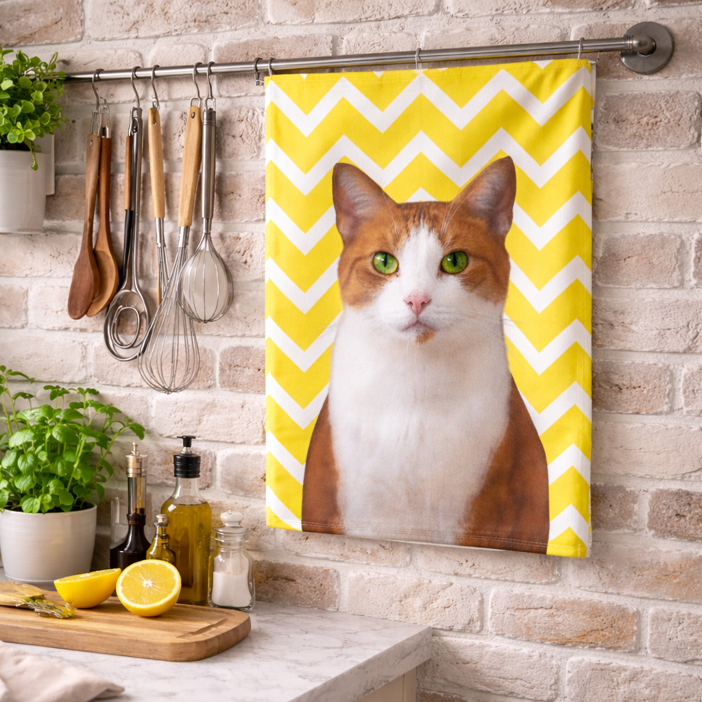 Your Cat Zig Zag Pattern Personalised Tea Towel