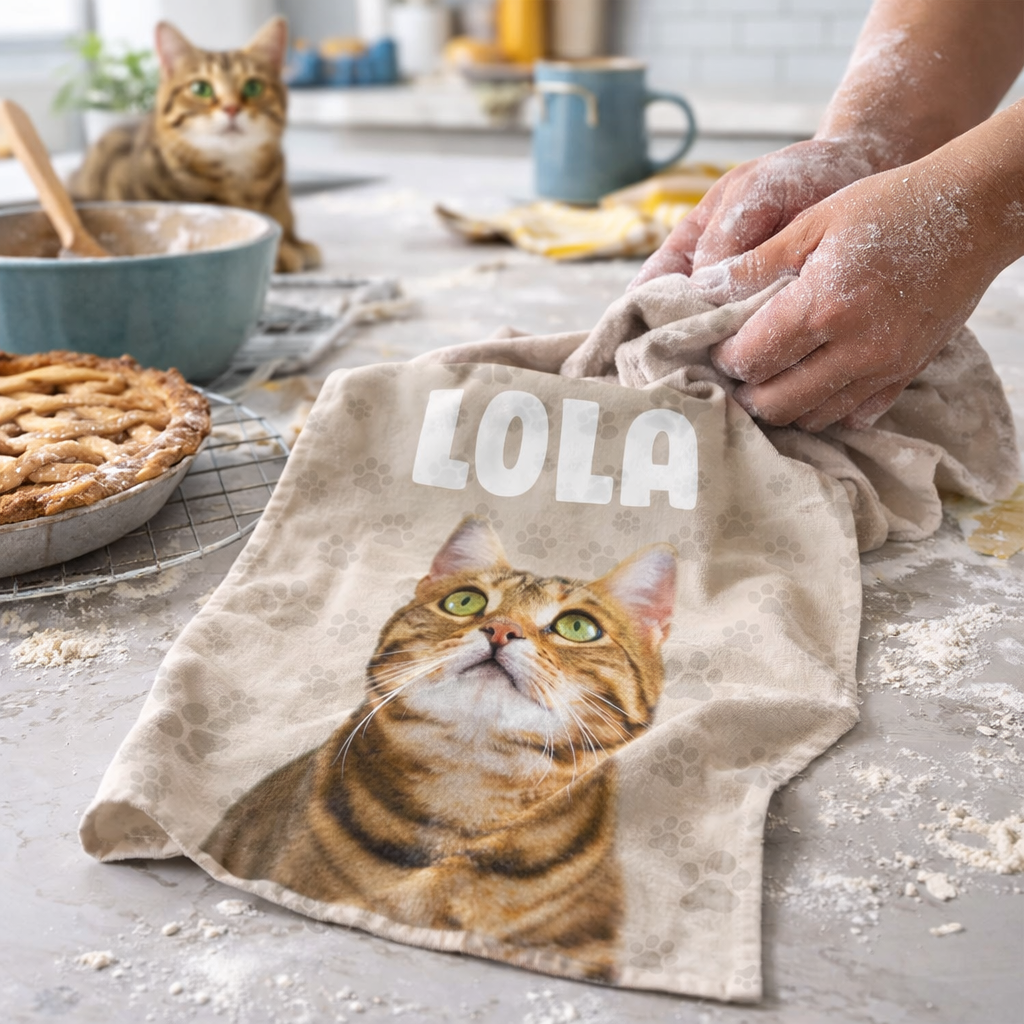 Your Cats Face & Name Personalised Tea Towel