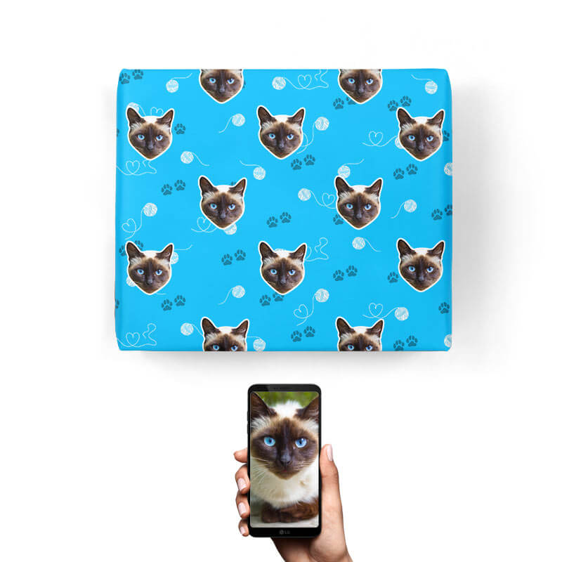 Your Cat Pawprints & Hearts Wrapping Paper