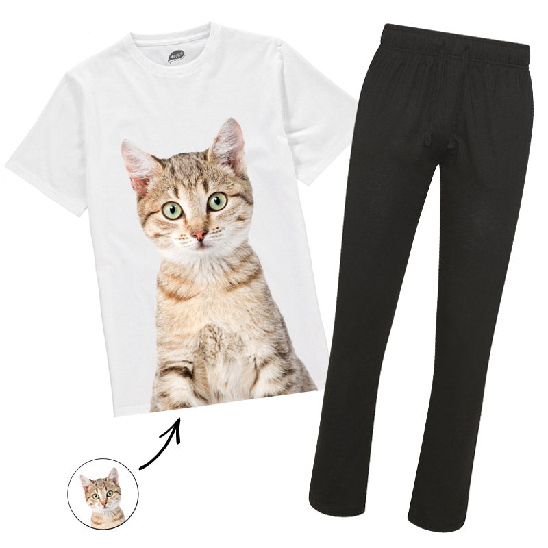Men's Cat Face Pyjamas - Red Tartan Trouser Set