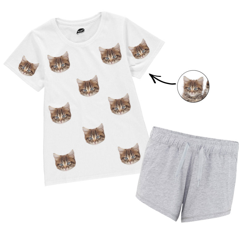Women's Cat Pyjamas - Red Tartan Shorts Set
