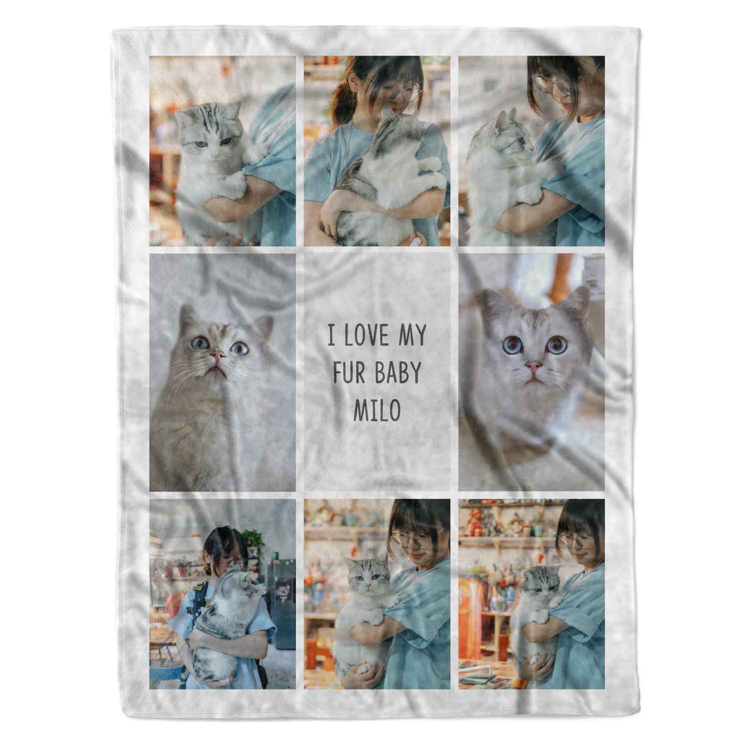 8 Photo Collage Personalised Cat Blanket With Custom Text