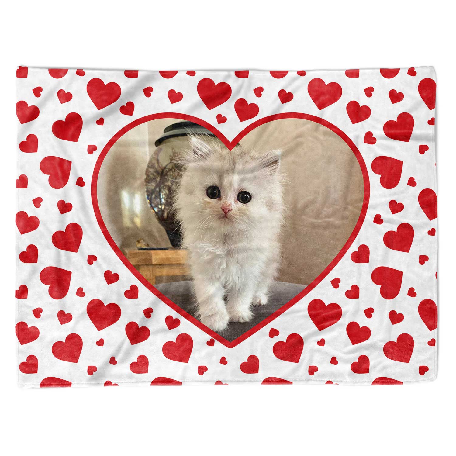 Red Hearts Photo Frame Personalised Cat Blanket