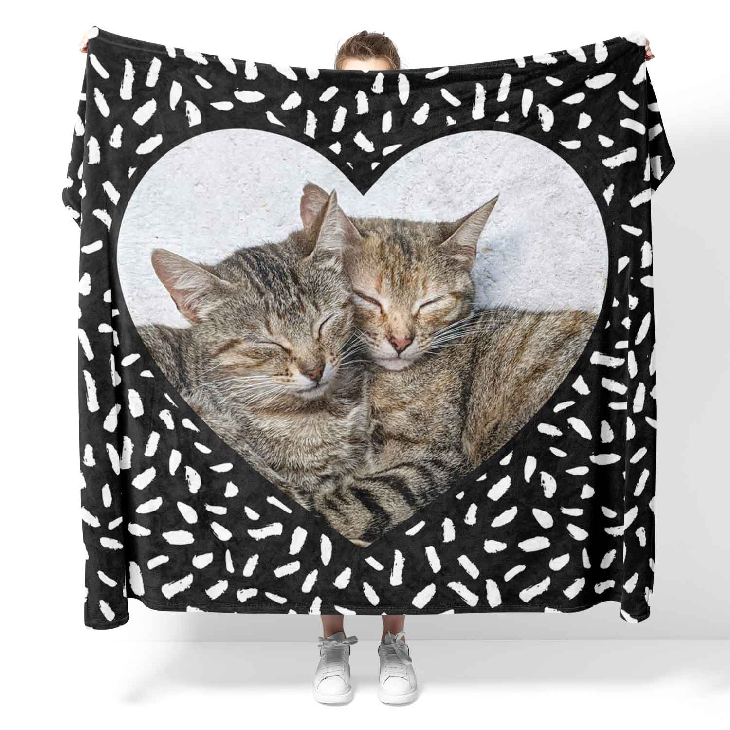 Doodle Heart Shaped Photo Frame Personalised Cat Blanket