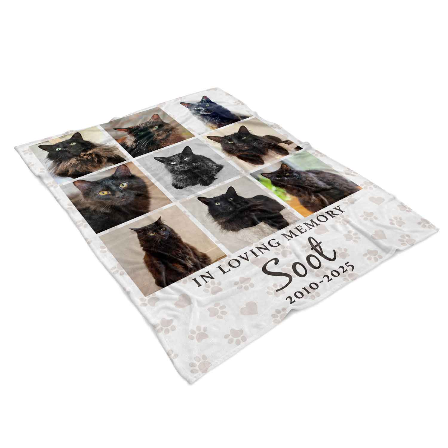 In Loving Memory (Cat Name) Photo Collage Memorial Blanket