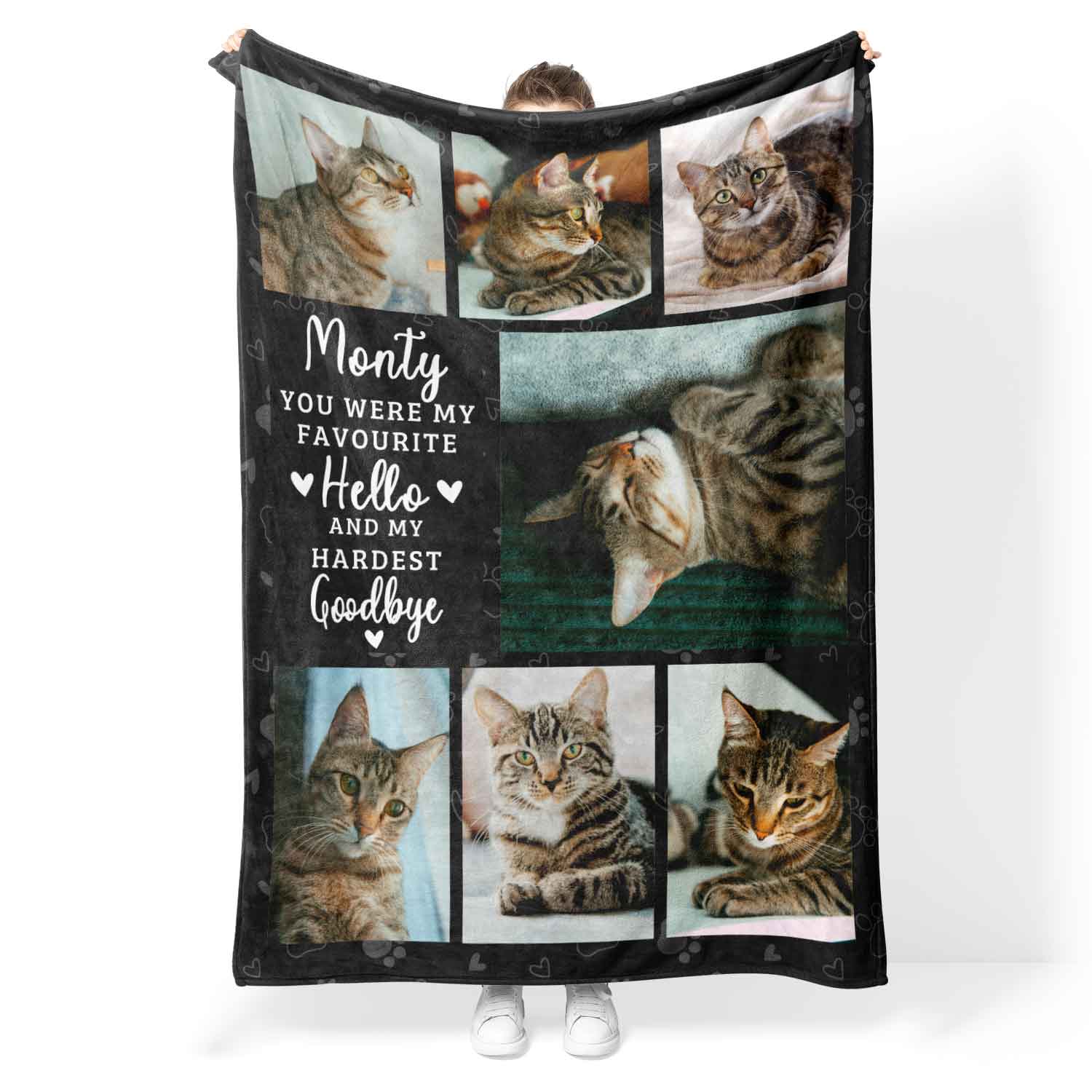(Cat Name) Favourite Hello & Hardest Goodbye Photo Collage Memorial Blanket